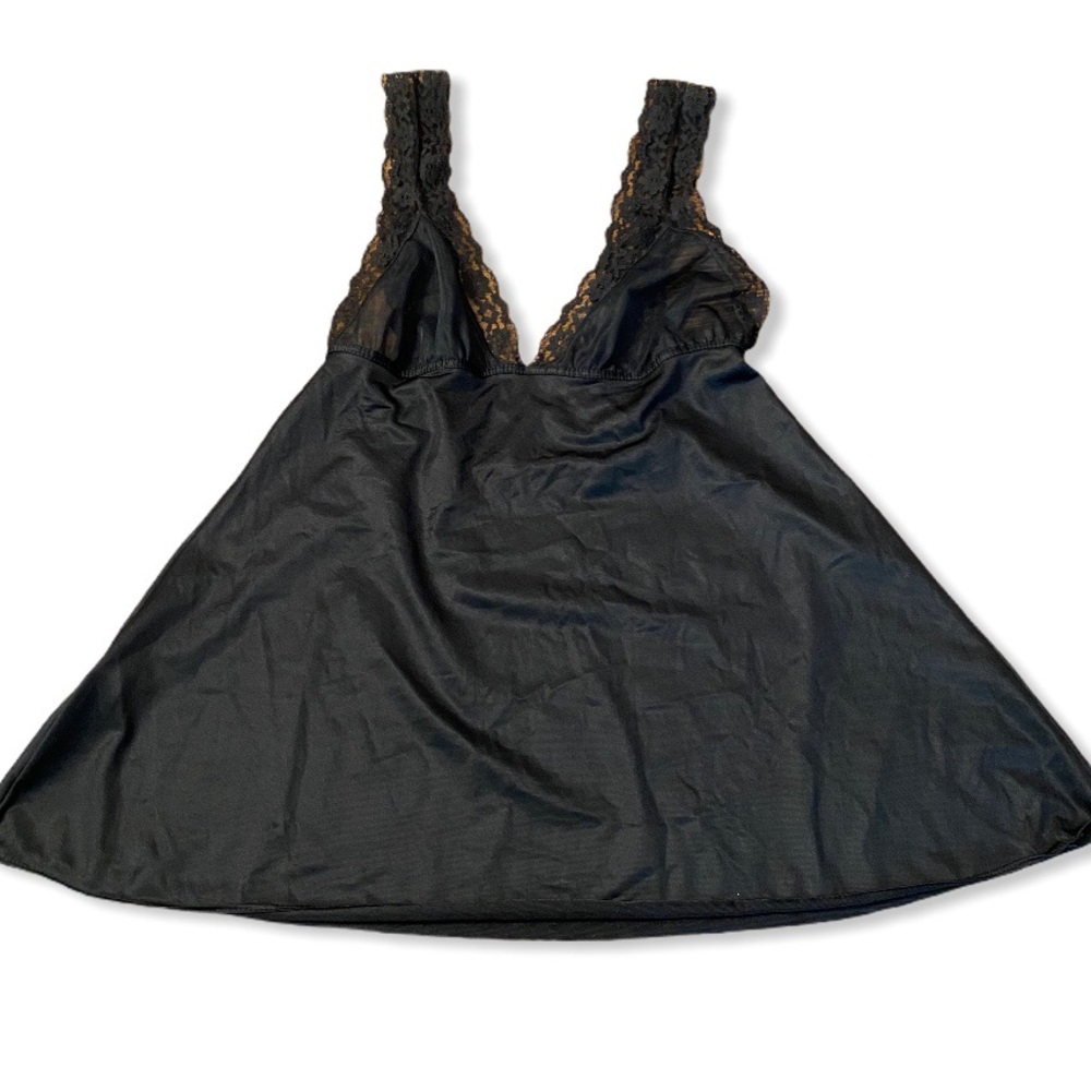 Vintage Ultra Mini Black Babydoll Slip Dress Mini Chemise, Lace Trimmed, Medium - Picture 2 of 9